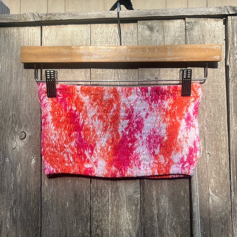 Treasures of Bali Pink/Orange/White Tie Dye Boho Style Bandeau Top,S/M,NWT